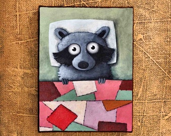 raccoon in bed, Art print by the Berlin artist Ivan Glock, Picture, Print