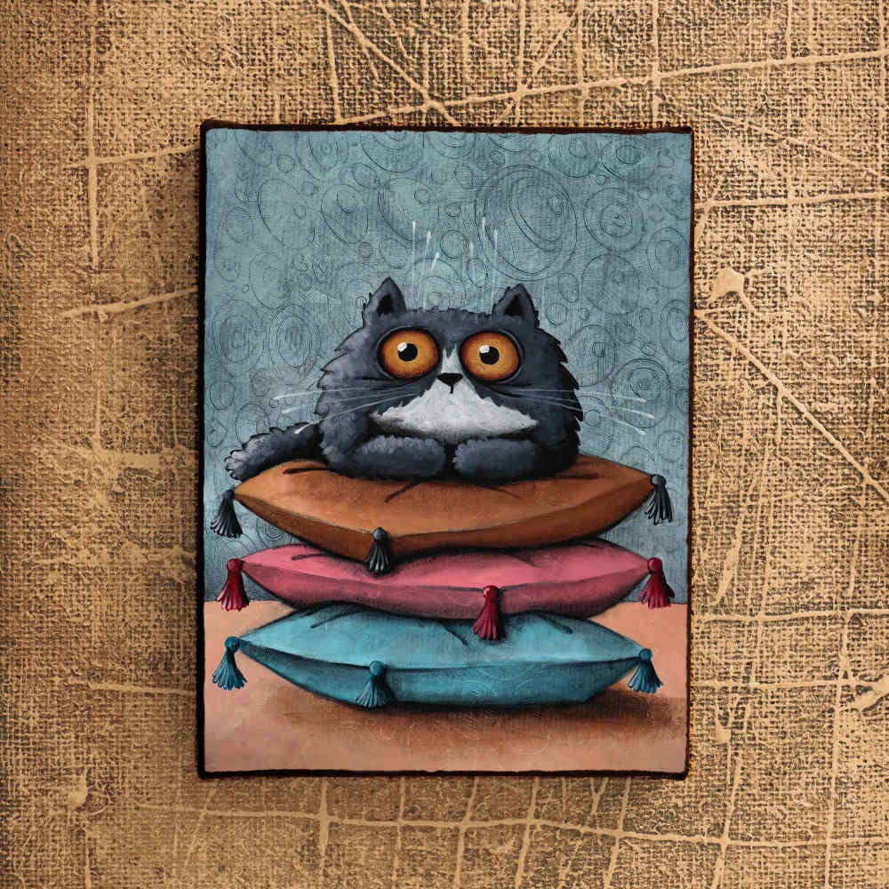 Cat on the Pillow Modern Art Print | Etsy