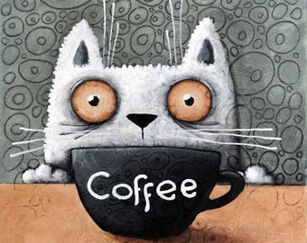 Coffee cat, cat Drawing, Cute cat,  coffeine cat