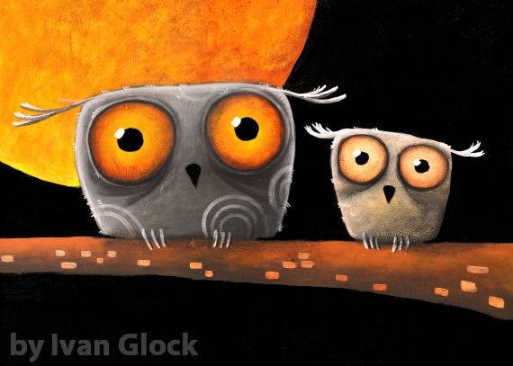 Owls And Moon Owls Drawing Cute Owls Owls Cartoon Big Eyes Etsy
