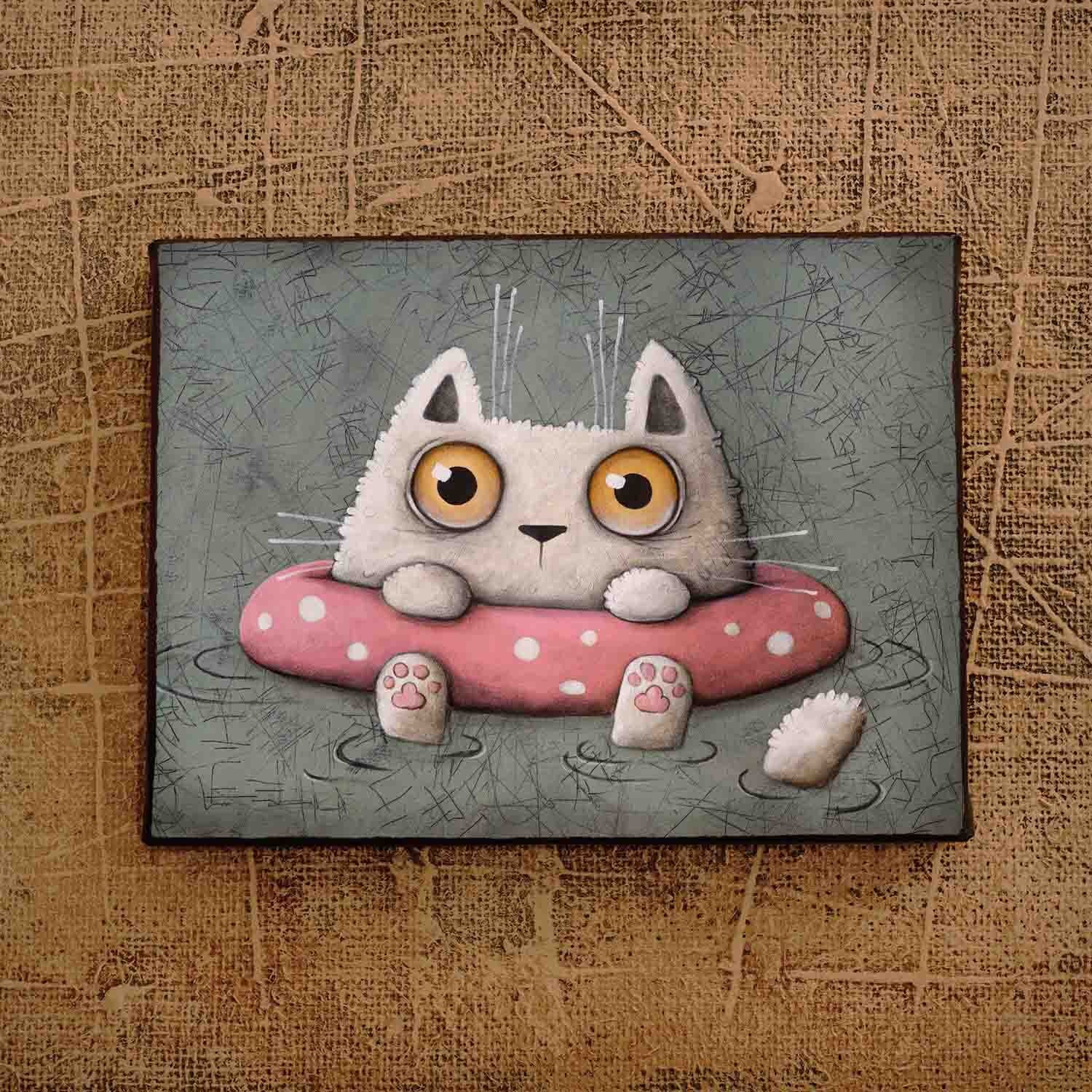 cat in swim ring, Art print by the Berlin artist Ivan Glock, Picture, Print, Cat lover Gift