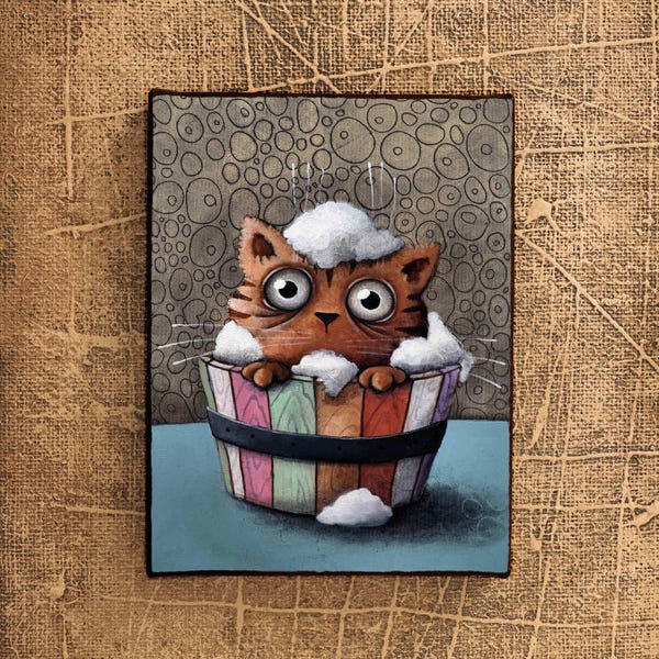 cat in bathtub, cat print on canvas