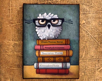 owl on the books, Art print by the Berlin artist Ivan Glock, white owl