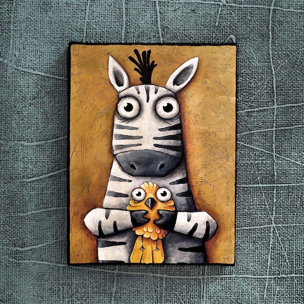 zebra and bird, print on canvas, Ivan Glock