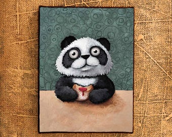 panda with cake, Panda mit Pfannkuchen, cute panda