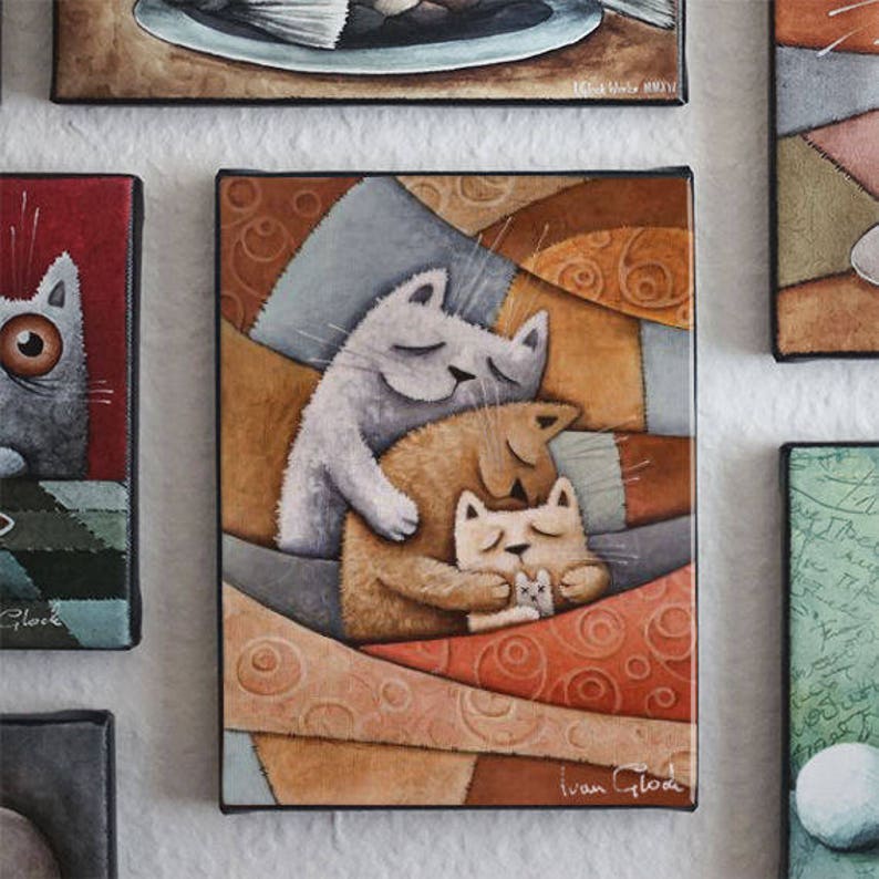 lovely sleeping Cats, Animal Wall Art, cat Drawing, funny Cat, cute Cat, cat Family image 1