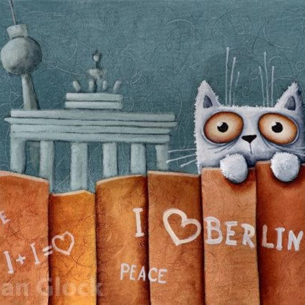 Berlin wall Katze-Druck eines original Kunst Malerei Katze Kunst-moderne Kunst-Ivan Glock-Berlin Katze Kunst-Brandenburger Tor