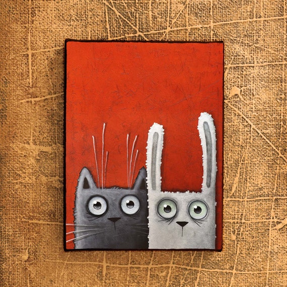 Katze und Hase, cat, Kaninchen, Hase , schwarze Katze