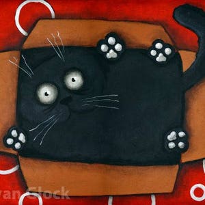 cat in the box, black cat, Animal Wall Art, home Decor,