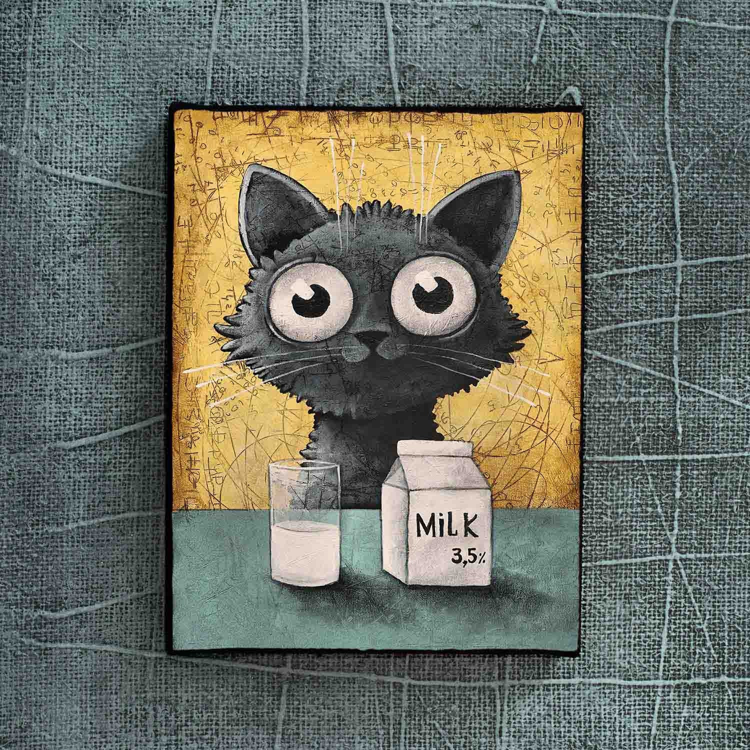 cat with milk, Art print by the Berlin artist Ivan Glock, Picture, Print, Cat lover Gift