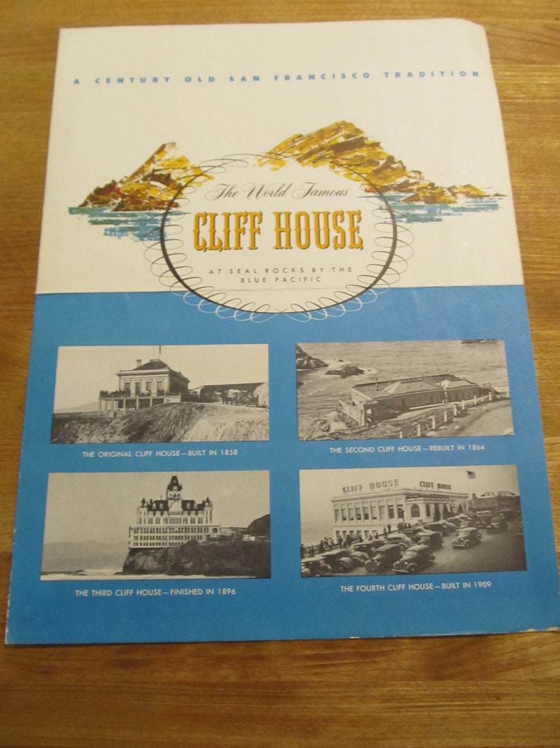 Vintage San Francisco Cliff House Souvenir Menu