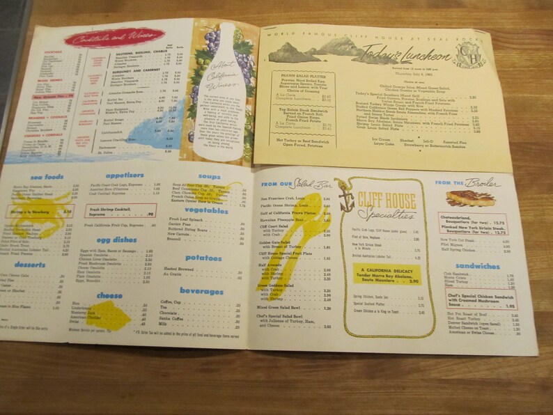 Vintage San Francisco Cliff House Souvenir Menu