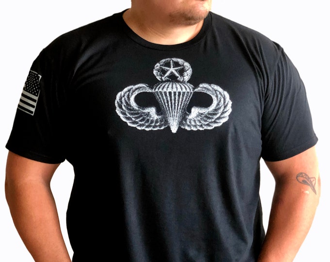 MASTER JUMP WINGS T-shirt / For him / For her / 82nd Airborne / 101st Airborne / Your Unit Patch / Army / Airborne Ranger / U.S. Veteran
