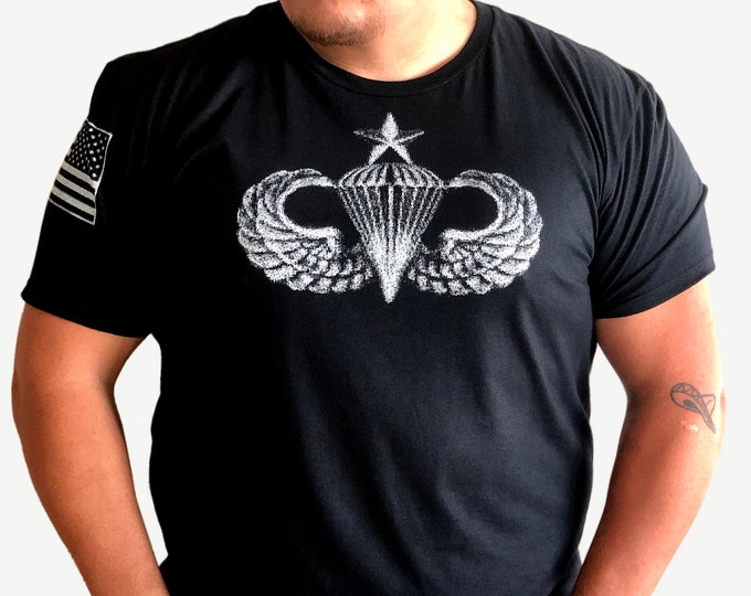 SENIOR JUMP WINGS T-shirt / For him / For her / Veteran / 82nd Airborne / 101st Airborne / Your Unit Patch / Airborne Ranger / U.S. Military