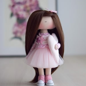 Personalized doll with a heart, Doll with a beautiful butterfly, Doll in pastel colors is first gift for daughter, Pink interior decoration