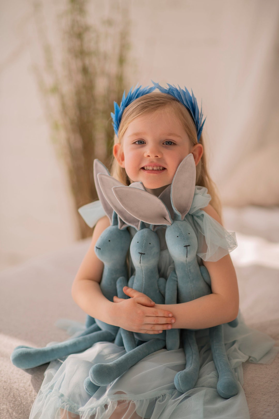 Personalized Stuffed Bunny, Gift for Easter or Baptism Ocean Colored