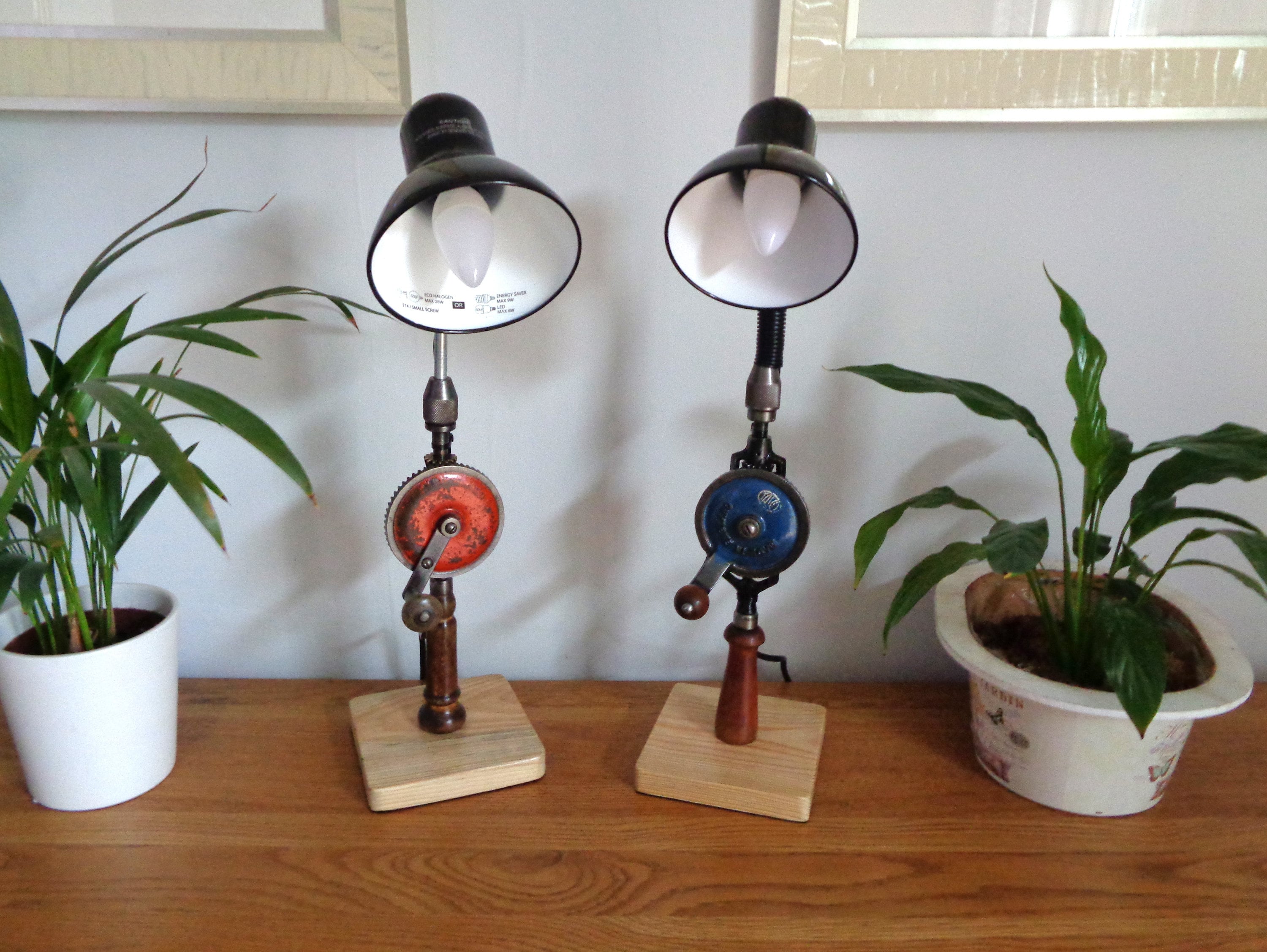 Carpenter s Hand Drill Desk shelf Lamp in Industrial Style Etsy UK