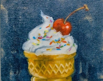 Ice cream Original art by S.Lee Mark 8x6 Cake Sweet Stil life oil painting