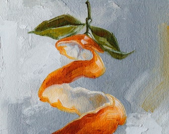 Tangerine garland Original art 8x6 by S. Lee Mark - Stil life oil painting Fruit art Fruit still life Fruit painting Citrus art garland