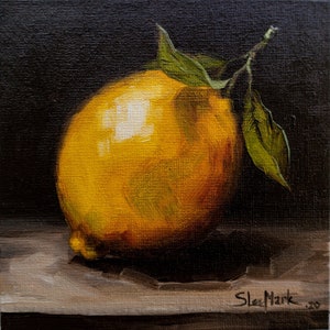 Lemon Original art 6x6 by S. Lee Mark Stil life oil painting Fruit art Fruit still life Fruit painting Citrus art Home Décor Wall Hangings