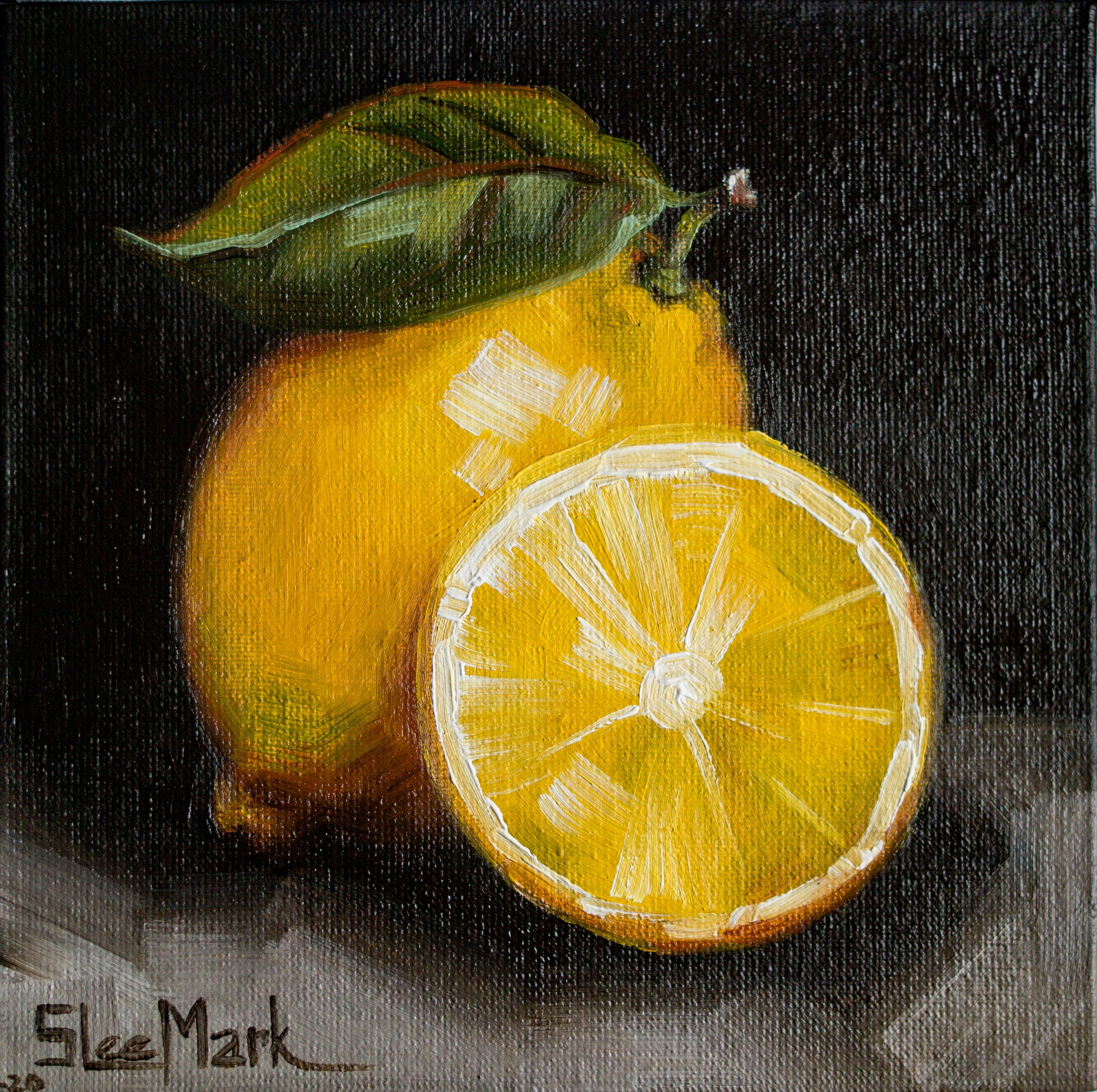 レモン オリジナルアート 6x6 S. Lee Mark 作 静物画油絵 レモン オリジナルアート 6x6 S. Lee Mark 作 静物画油絵
