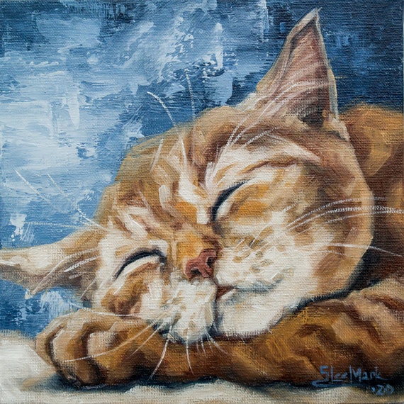 Cat oil painting, Pet portrait, Ginger cat, Cat portrait, Animal painting, Animal art, Original art, 6x6 by S.Lee Mark
