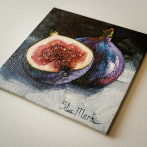 Figs Original art 6x6 by S. Lee Mark Stil life oil painting Fruit art Vegetable still life painting Small artwork Kitchen Decor fig image 2