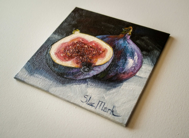 Figs Original art 6x6 by S. Lee Mark Stil life oil painting Fruit art Vegetable still life painting Small artwork Kitchen Decor fig image 2