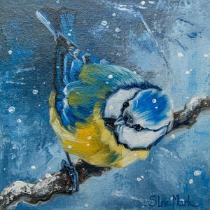 Curious titmouse Original art 6&quot; by S. Lee Mark Bird oil painting Pet portrait Animal art Home & Living Home Wall Décor Paintings