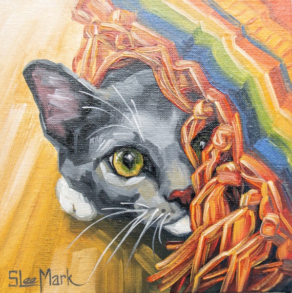 Shelter Cat Ball Original art 6" by S. Lee Mark Cat oil painting Pet portrait Ginger cat Cat portrait Animal painting Animal art