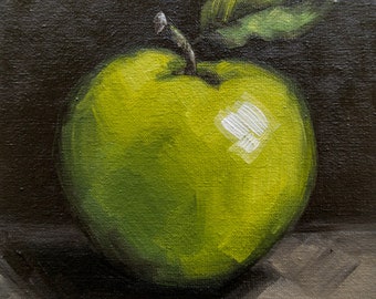 【代引き不可】 Apple Original Art 6x6 by S. Lee Mark - Stil Life Oil 絵画
