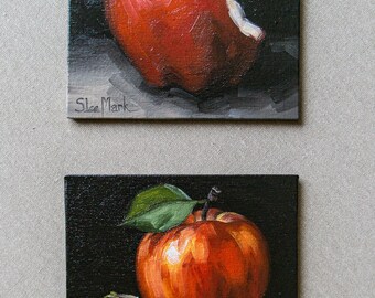 Apple Original Art 6x6 by S. Lee Mark - Stil Life Oil