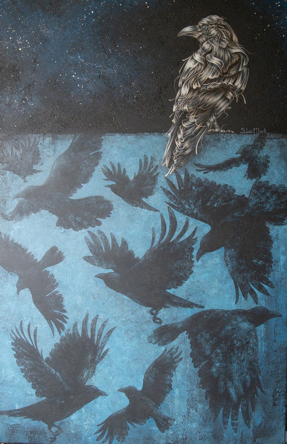 White crow 26" Original Modern art by S. Lee Mark