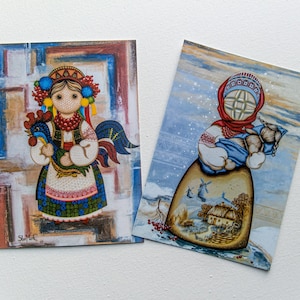 Set di 2 cartoline "Bambole ucraine" Articoli per feste di carta Cartoleria di carta Cartoline dall'Ucraina Biglietti d'auguri Buona fortuna Opere d'arte
