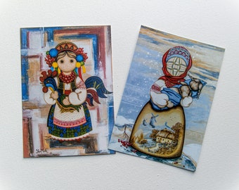 Postcard set of 2 "Ukrainian dolls" Paper Party Supplies Paper Stationery Postcards from Ukraine Greeting Cards Good Luck Artwork