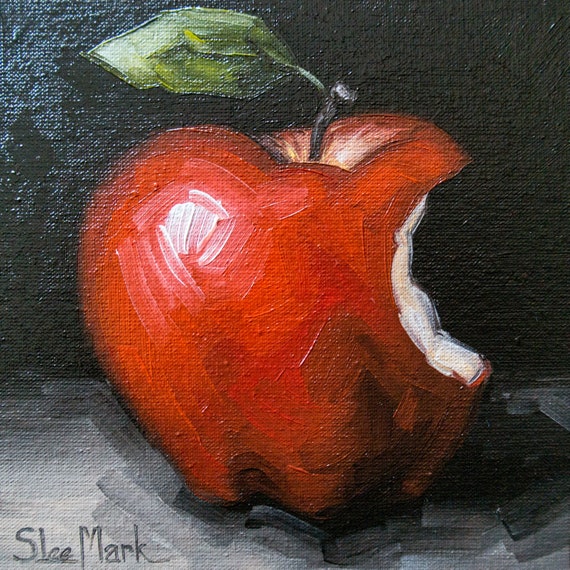 Eden Apple Original art 6x6 by S. Lee Mark Still life oil painting Fruit art Fruit still life Fruit painting Home Living Home Decor