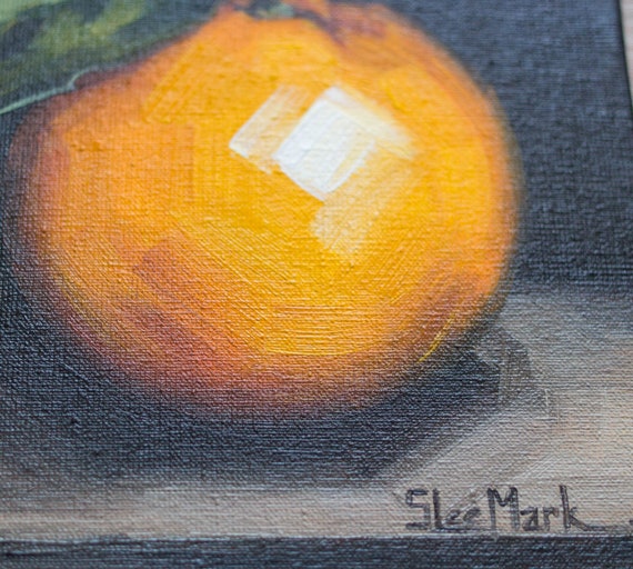 Orange Original Art 6x6 by S. Lee Mark Stil Life Oil Painting