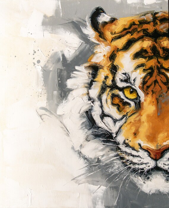 Tiger 24" S.Lee Mark Original oil painting Pet portrait Ginger portrait Animal painting Animal art Original art Home Living Home Decor Wall