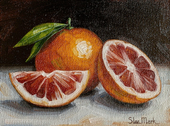 Grapefruit Original art 6x8 by S. Lee Mark - Stil life oil painting Fruit art Fruit still life Fruit painting Citrus art