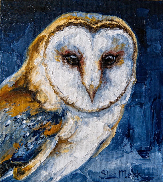 Barn owl Original art 8" by S. Lee Mark Bird oil painting Pet portrait Animal art Home & Living Home Wall Décor Paintings
