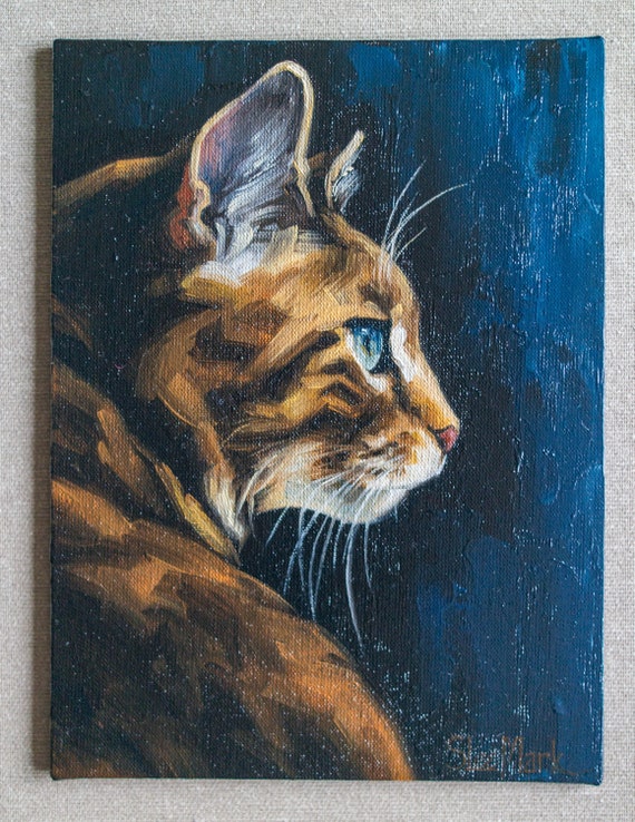 Sight 8" by S.Lee Mark cat oil painting Pet portrait Ginger Cat portrait Animal painting Animal art Original art Home Living Home Decor Wall