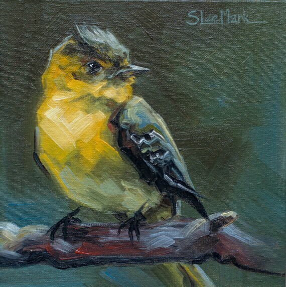 Bird Original art 6" by S. Lee Mark oil painting Pet portrait Animal art Home & Living Home Wall Decor Paintings