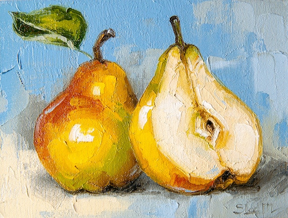 Pears Original art 6x8 by S. Lee Mark Stil life oil painting Fruit art Fruit still life Fruit painting Pears art Home Décor Wall Hangings
