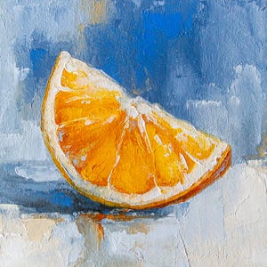 Vibrant Orange Slice 6" Oil Painting Citrus Still Life Art Original art by S. Lee Mark Fruit still life Fruit art Textured Home Decor Wall