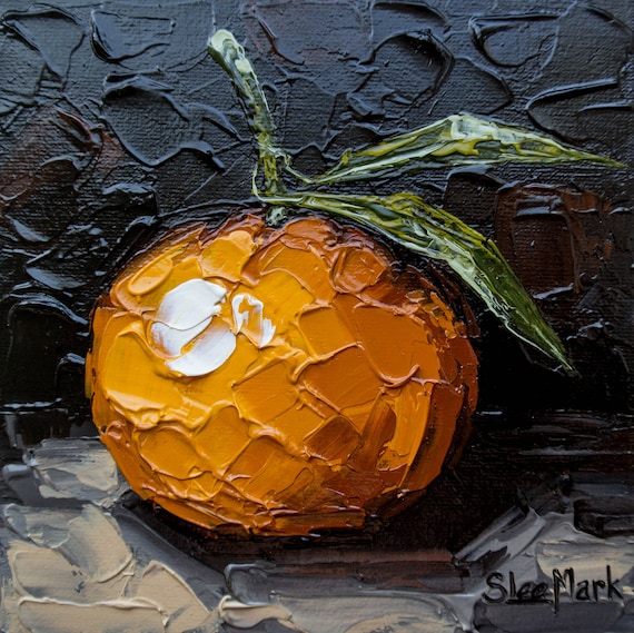 Mandarin Original art 6x6 by S.Lee Mark Impasto oil painting Fruit art Impasto still life Fruit painting Citrus art Home Décor Wall Hangings