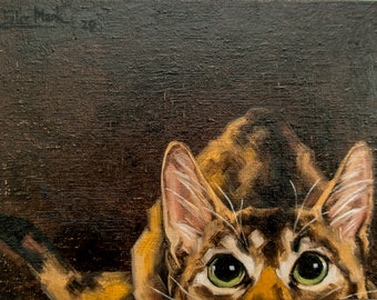 Hidden Original art, 6"x8" by S. Lee Mark Cat oil painting, Pet portrait, Ginger cat, Cat portrait, Animal painting, Animal art