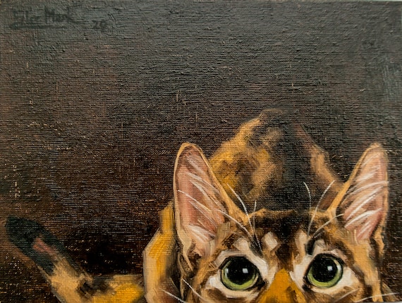 Hidden Original art, 6"x8" by S. Lee Mark Cat oil painting, Pet portrait, Ginger cat, Cat portrait, Animal painting, Animal art