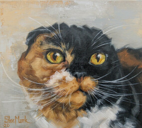 Maisie Original art 8" by S. Lee Mark Cat oil painting Pet portrait Scottish Cat portrait Animal art Home & Living Home Wall Décor Paintings
