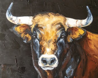 Bull 20" by S.Lee Mark ox cow farm animals cow painting warmhouse decor texas bull art wall art longhorn