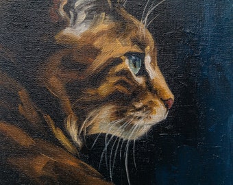 猫　絵画 S.Lee マークによるサイト 8 インチ 猫の油絵 ペットのポート